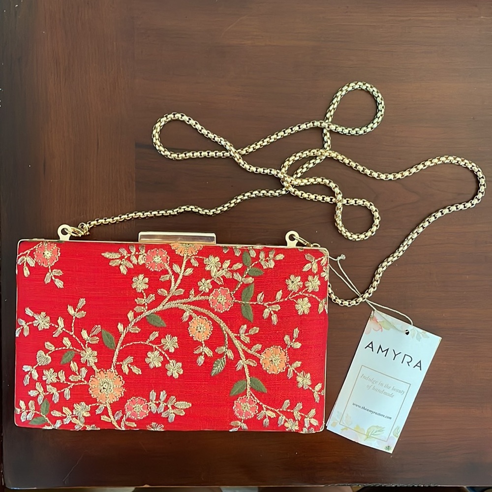 NWT Embroidered Silk Clutch/Crossbody